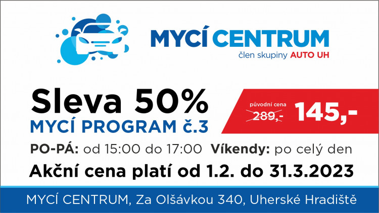 Akční sleva 50% na mycím centru v Uherském Hradišti!
